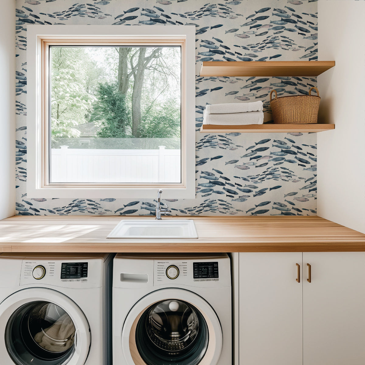 Image of Swimming Upstream in Blue Wallpaper