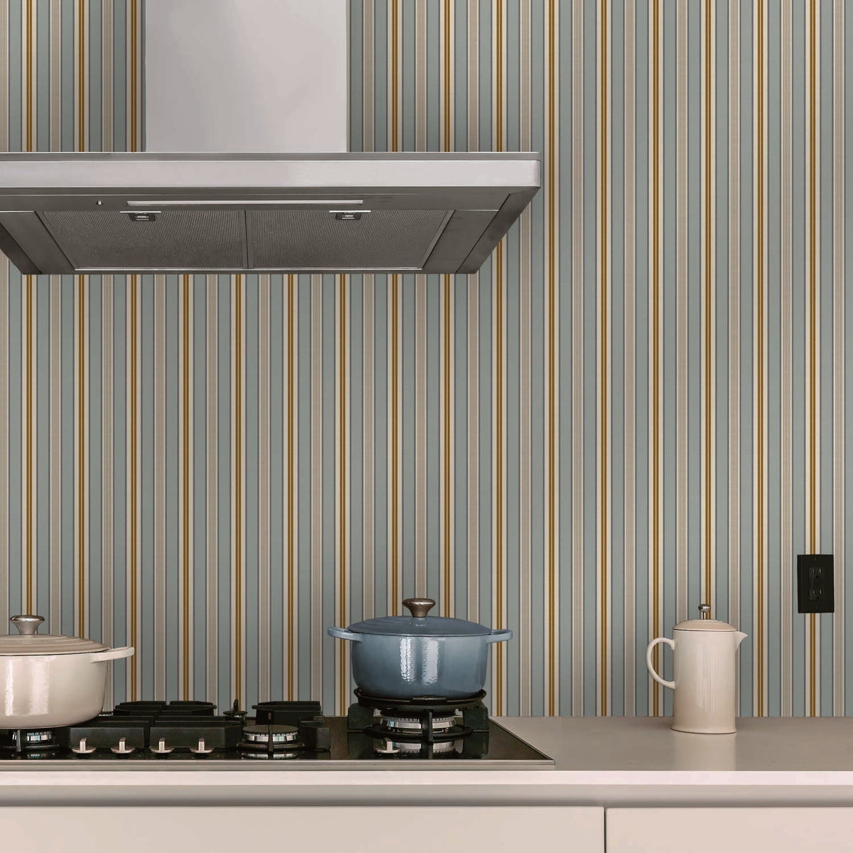 Image of Handloom Stripe in Blue Wallpaper