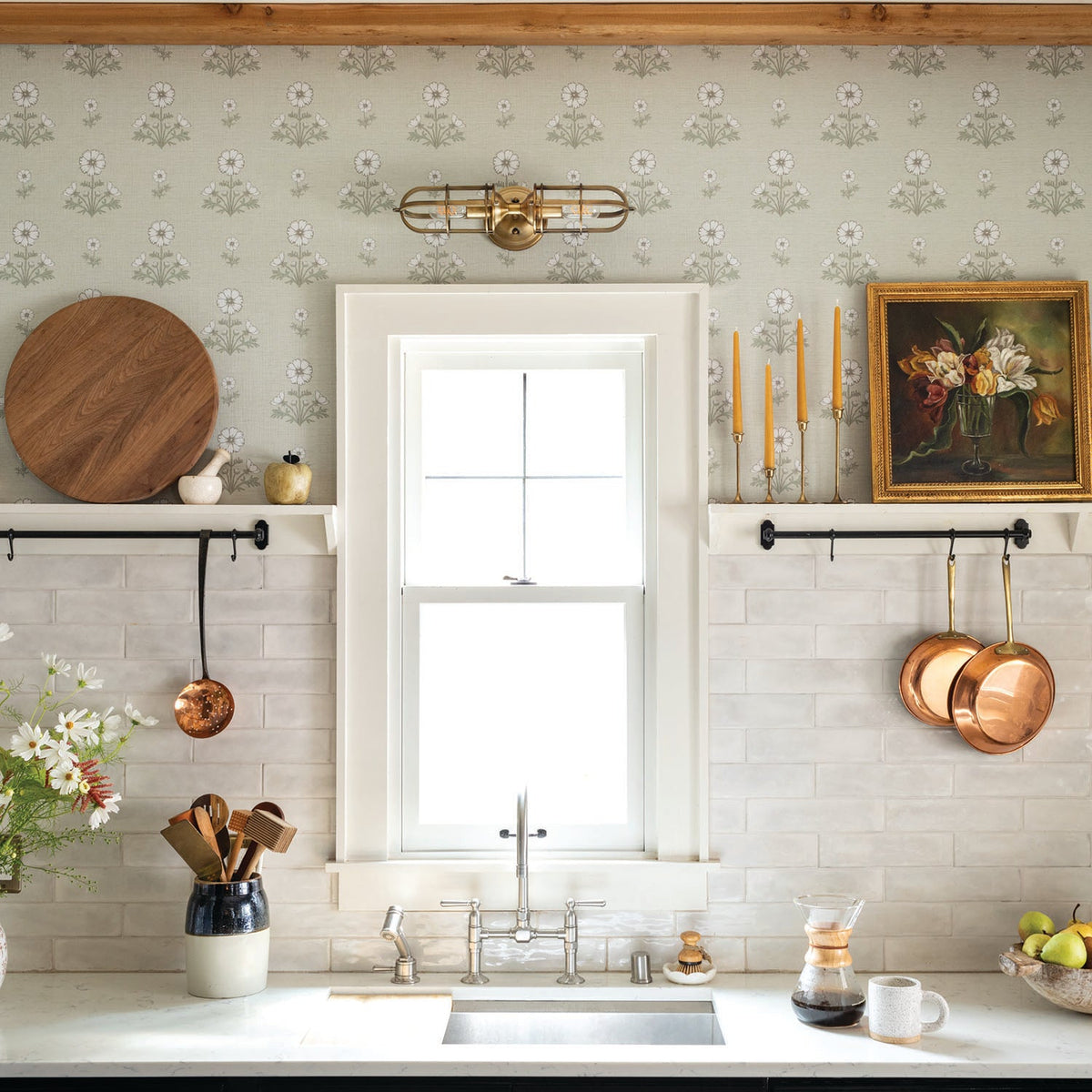 Image of Cosmo Block Print in White/Light Tan Wallpaper