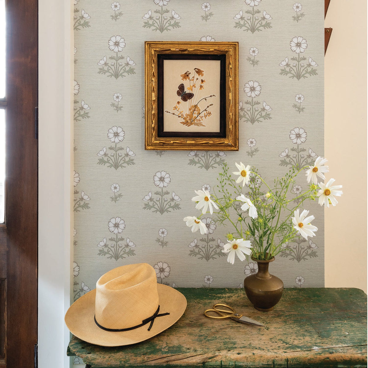 Image of Cosmo Block Print in White/Light Tan Wallpaper