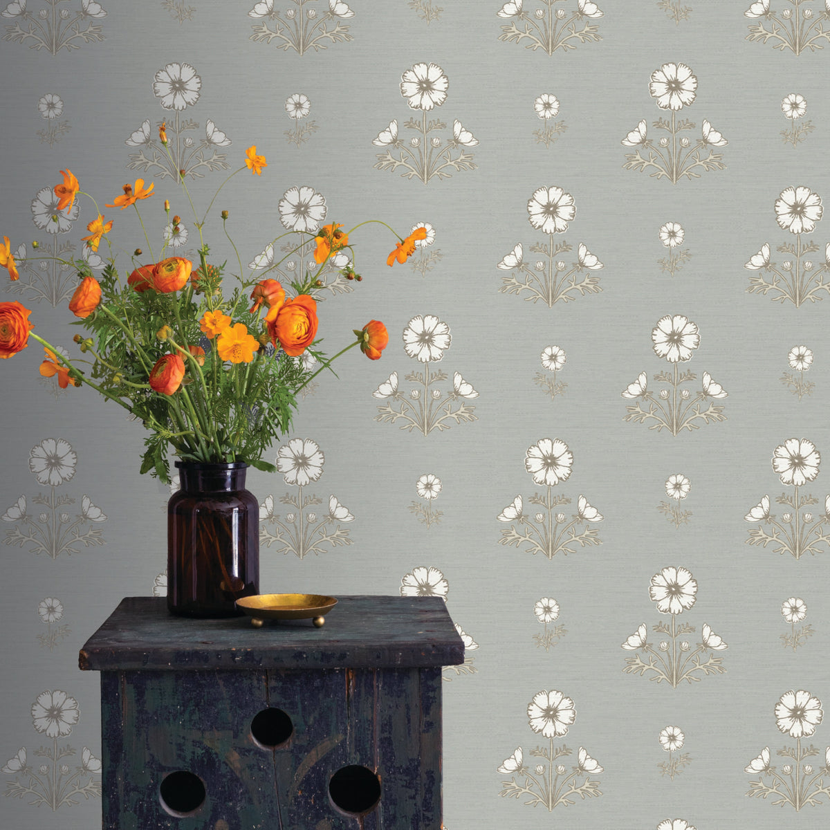 Image of Cosmo Block Print in White/Blue/Gray Wallpaper