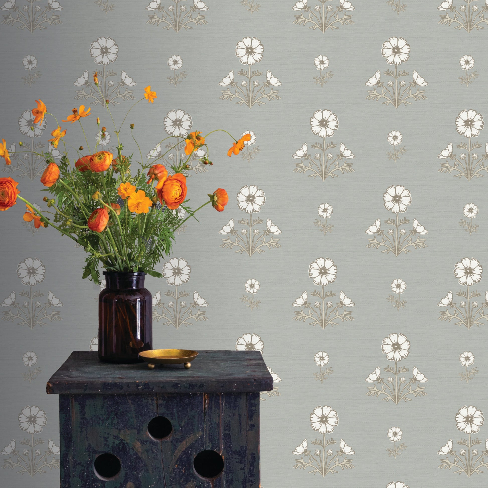 Image of Cosmo Block Print in White/Blue/Gray Wallpaper