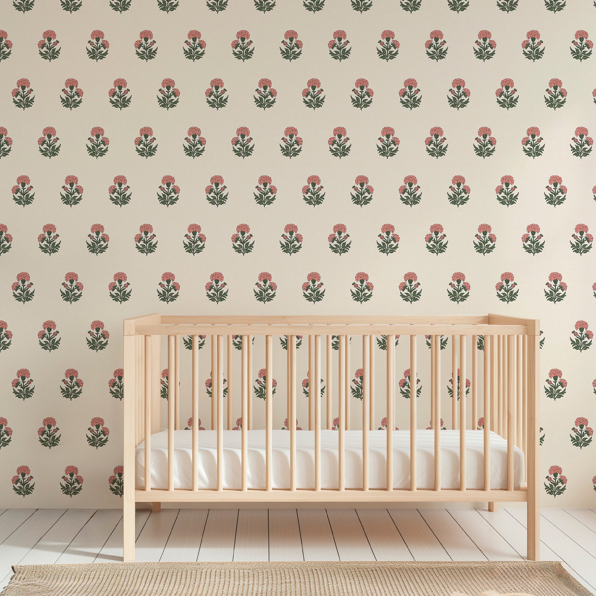 Image of Marigold Block Print in Coral Wallpaper