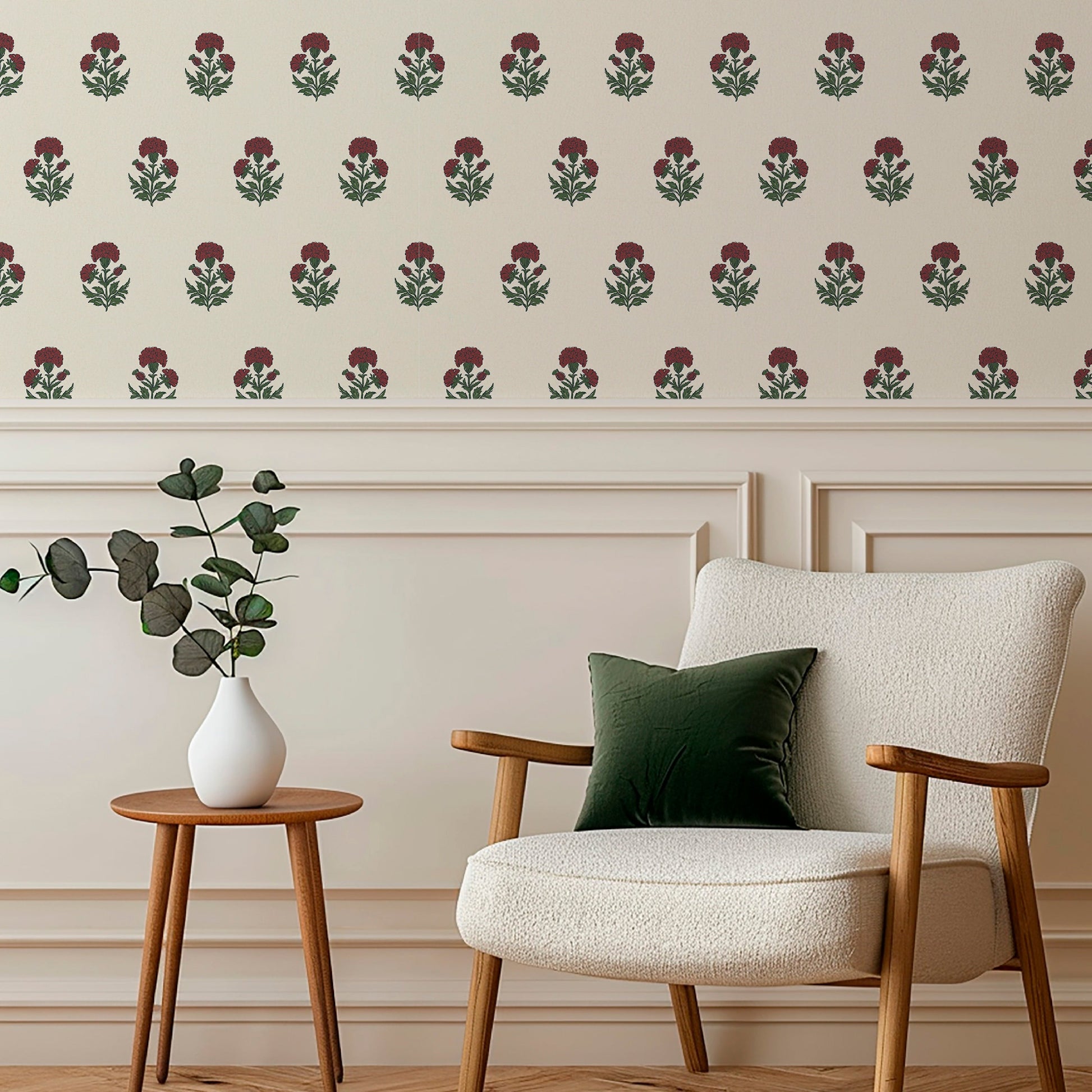 Image of Marigold Block Print in Ruby Wallpaper