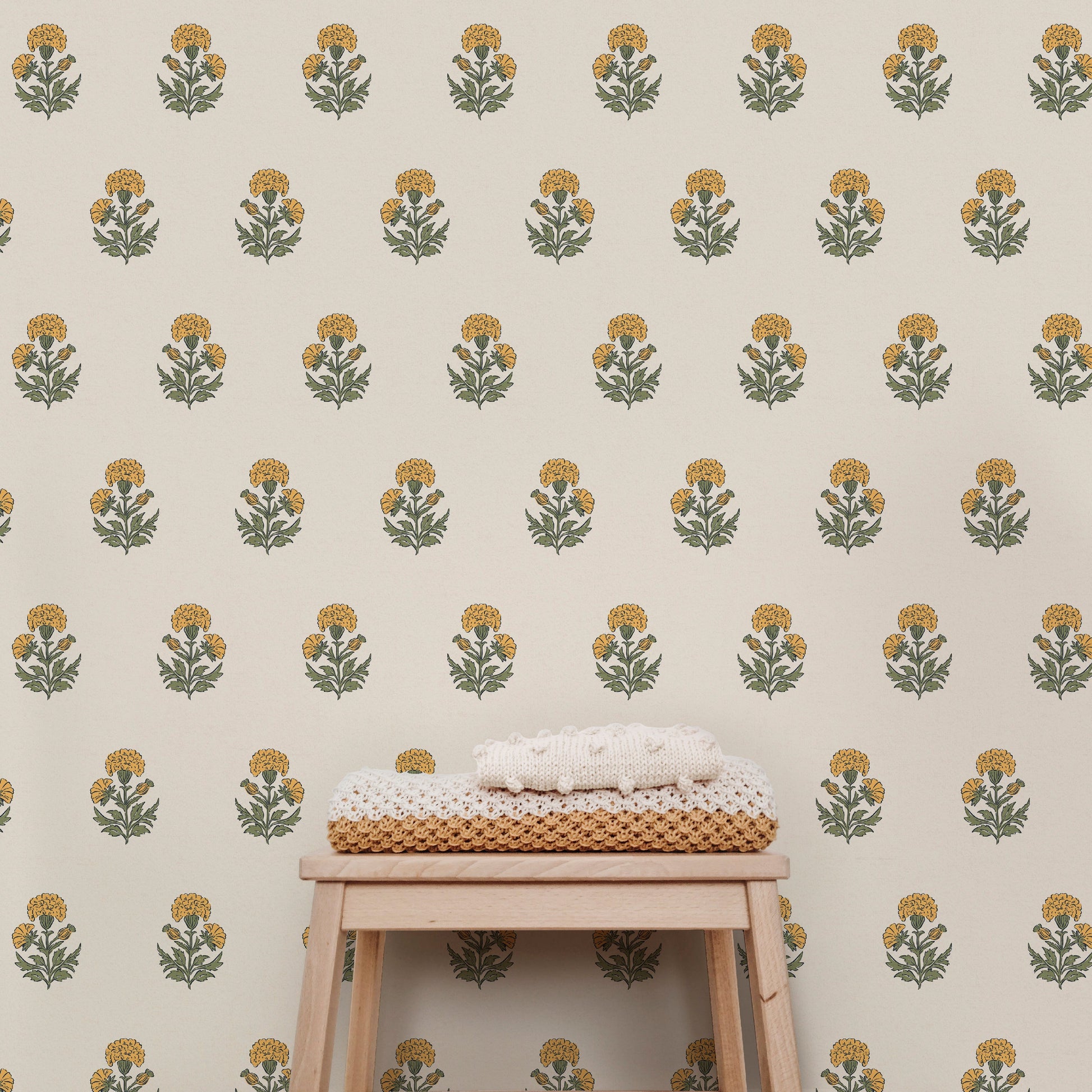 Image of Marigold Block Print in Sunshine Wallpaper