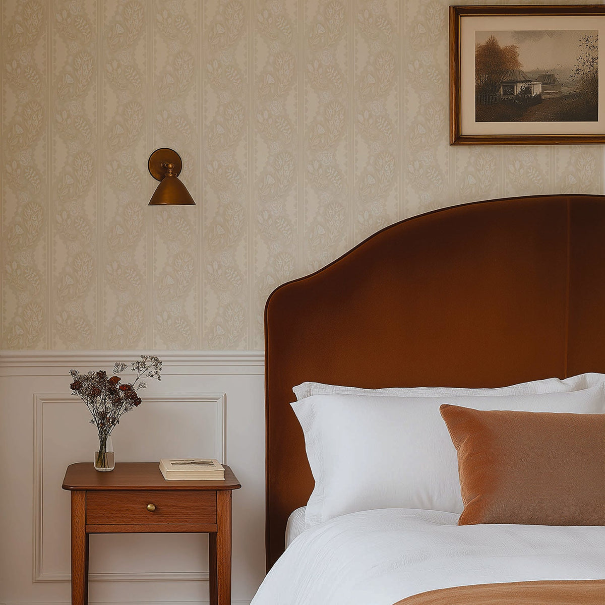 Image of Paisley Block Stripe in Cream Wallpaper