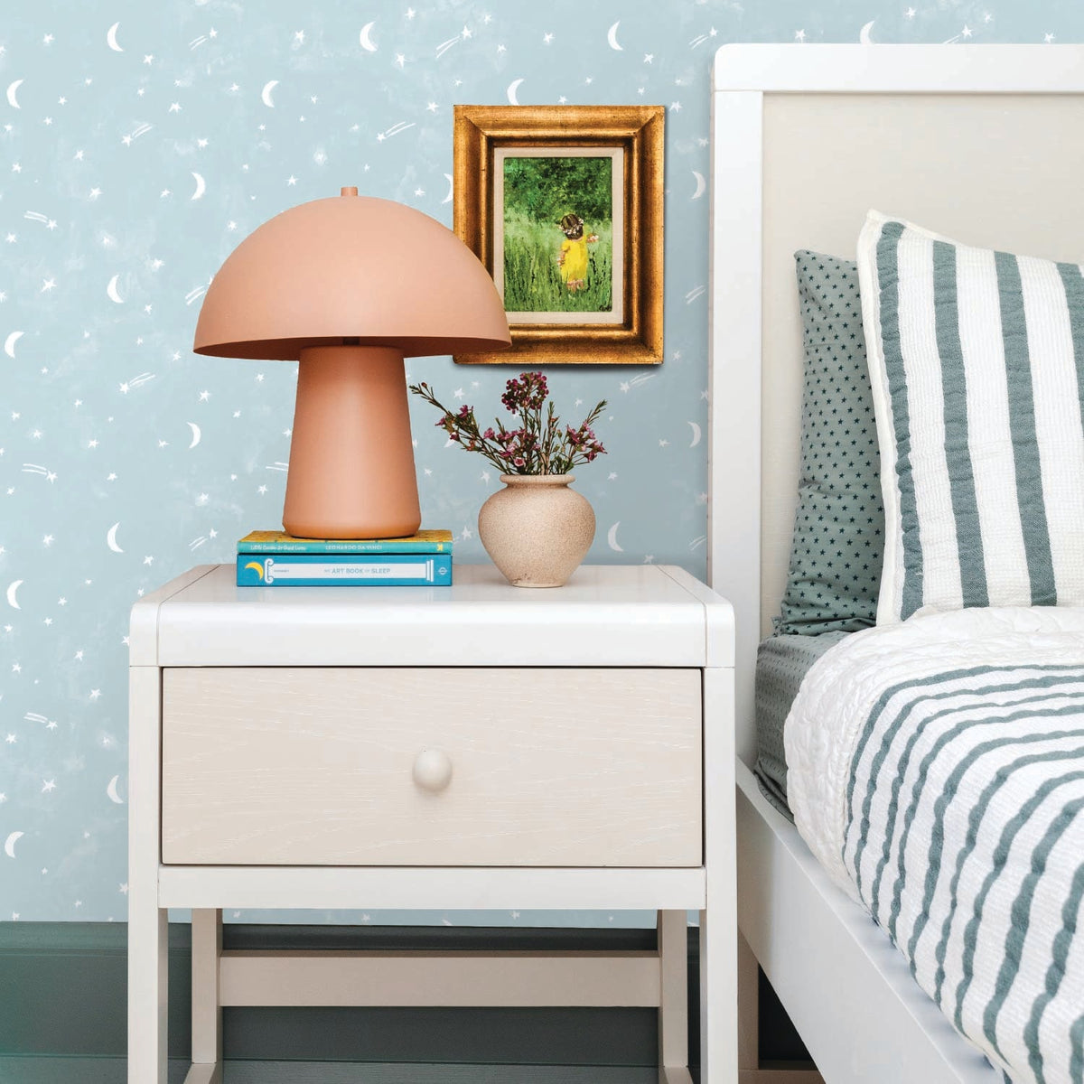 Image of Starry Night in Light Teal Wallpaper