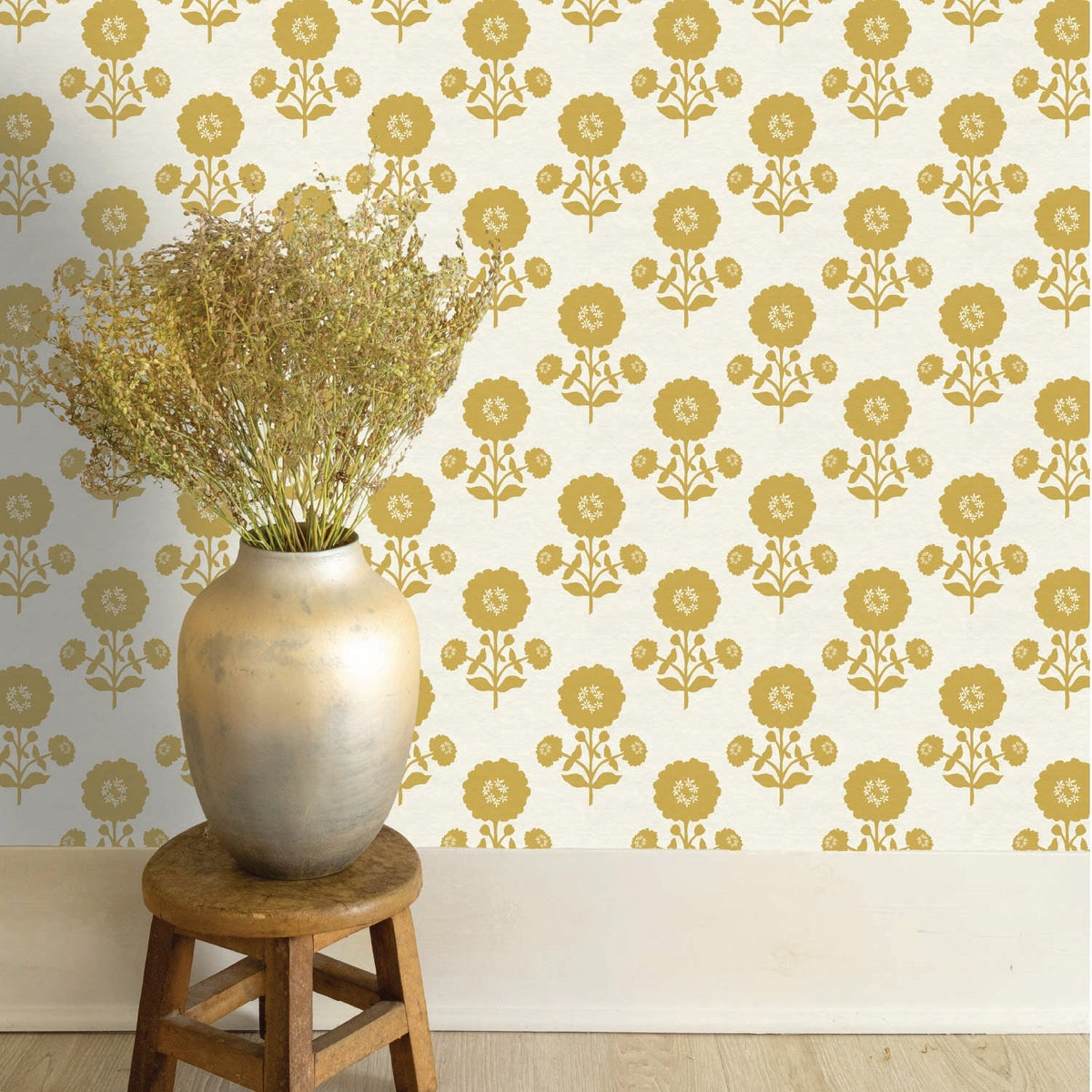 Image of Zinnia in Cream/Mustard Wallpaper