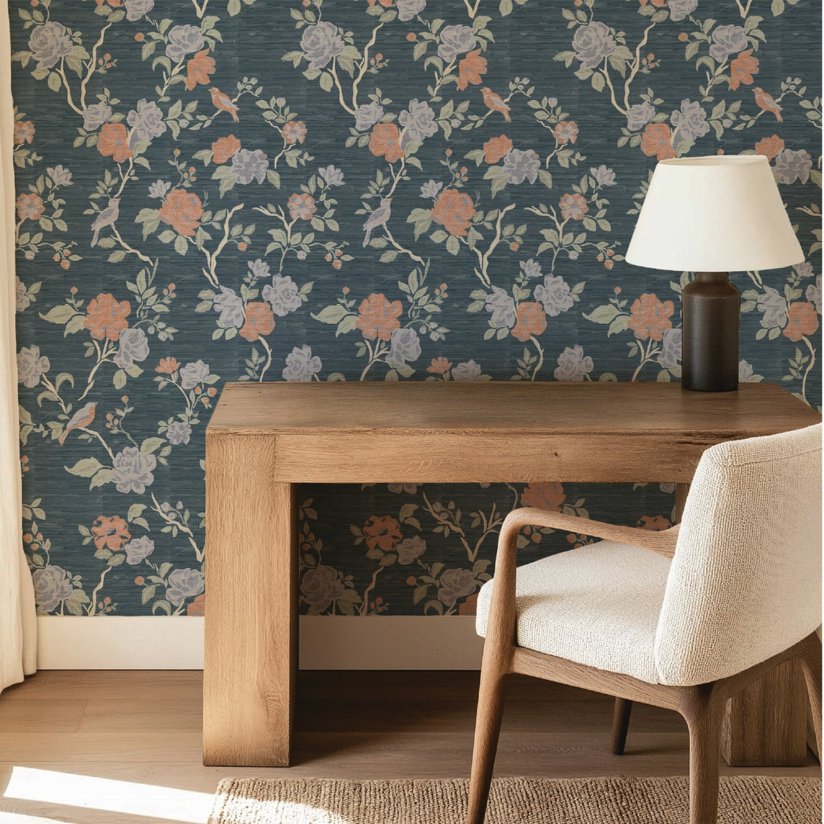 Image of Climbing Blossom in Indigo Multi Wallpaper