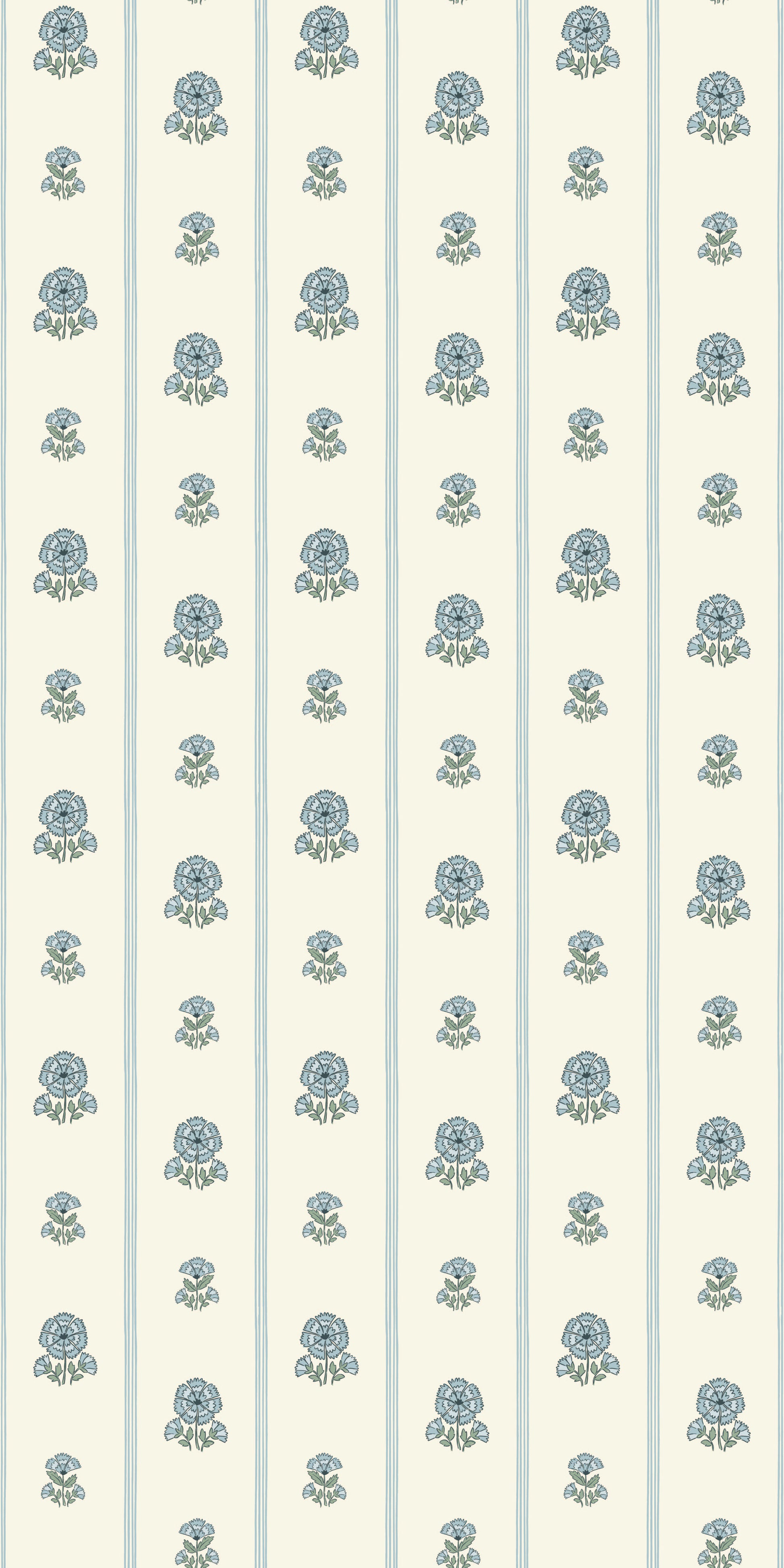 Image of Fan Floral Stripe in Powder Blue Wallpaper