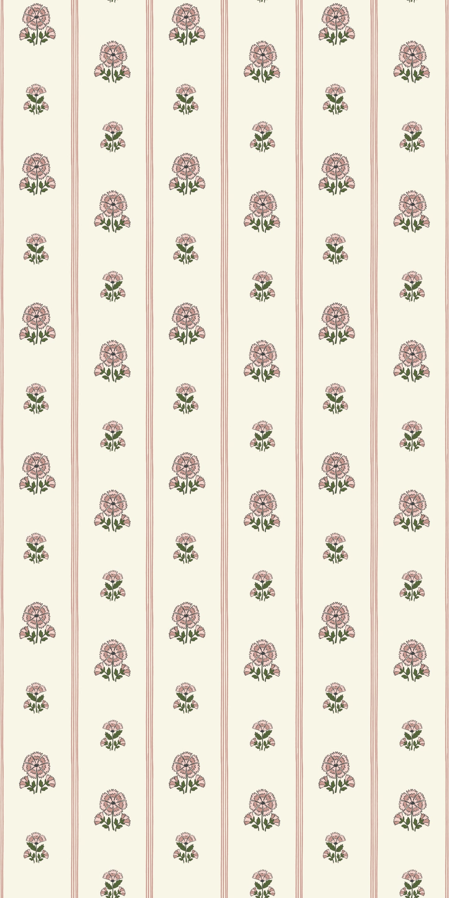 Image of Fan Floral Stripe in Blush Wallpaper