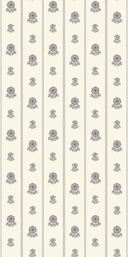 Image of Fan Floral Stripe in Lilac Wallpaper