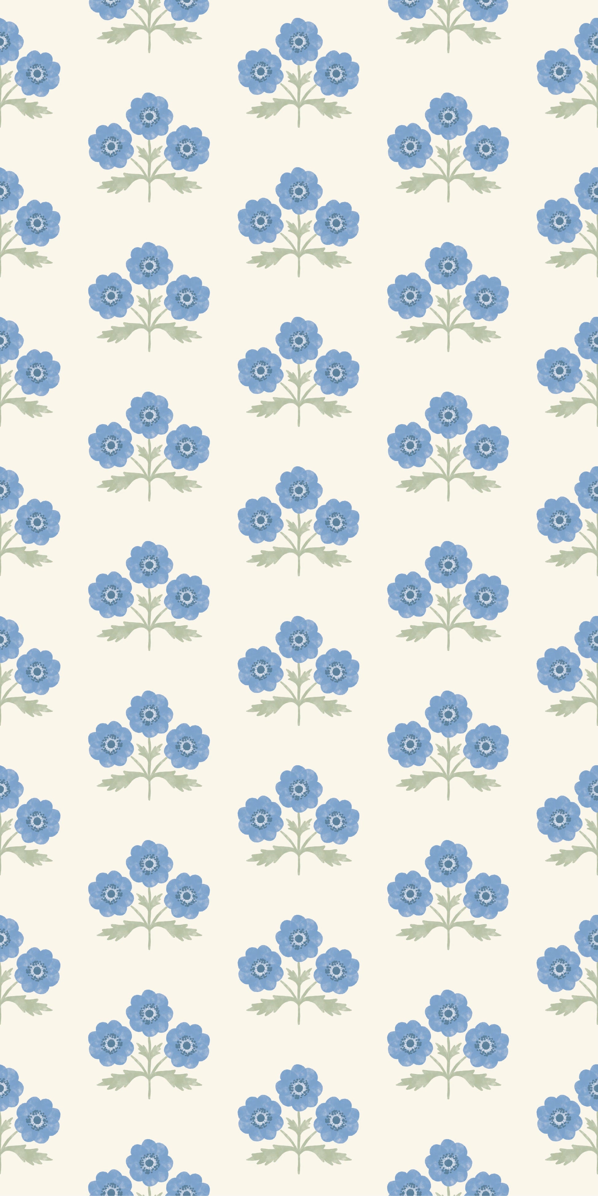 Image of Field Floral in Sky Blue Wallpaper