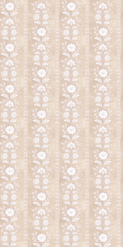 Image of Flower Garland in Beige Wallpaper