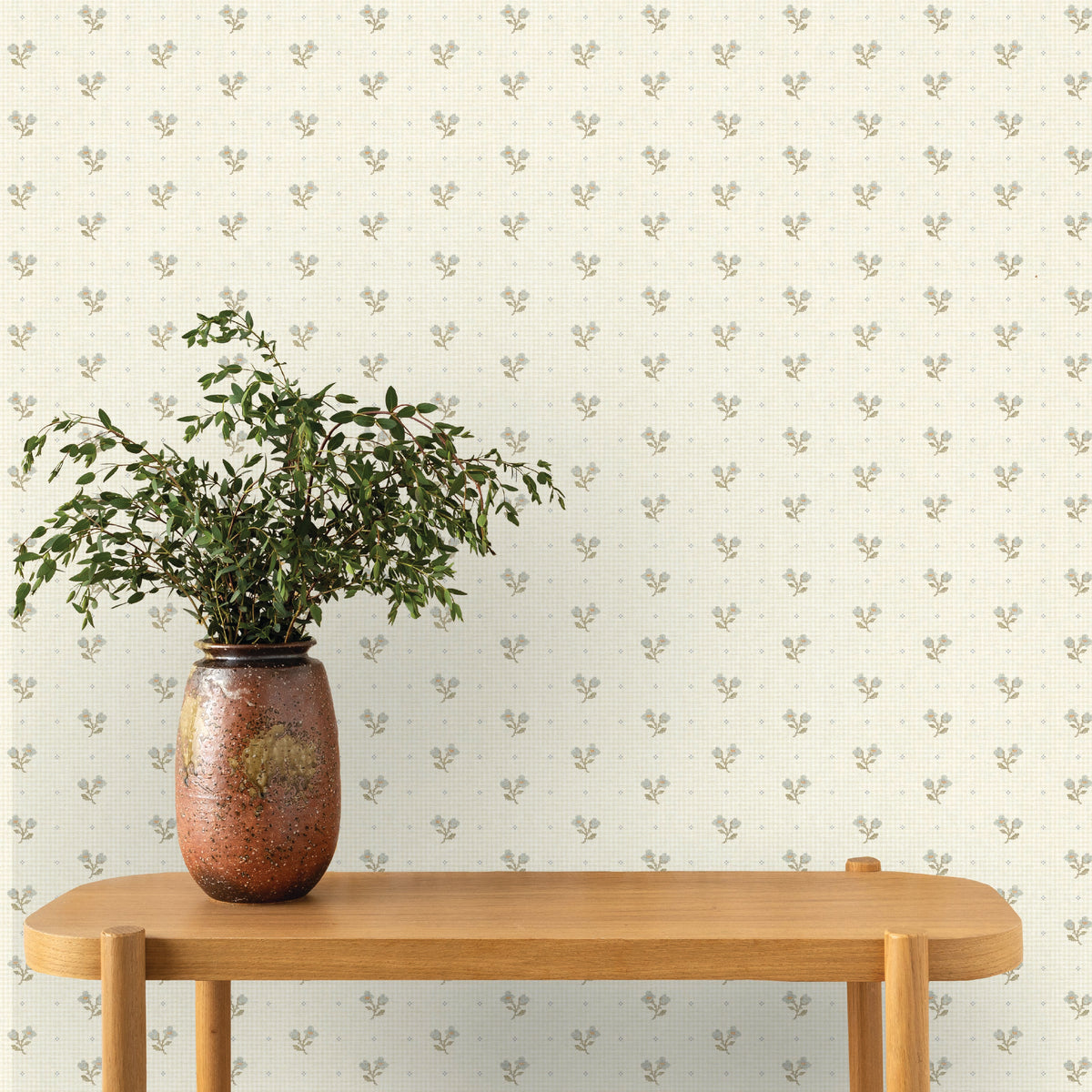 Stitched Sweetpea Wallpaper in Cream/Blue, image 4