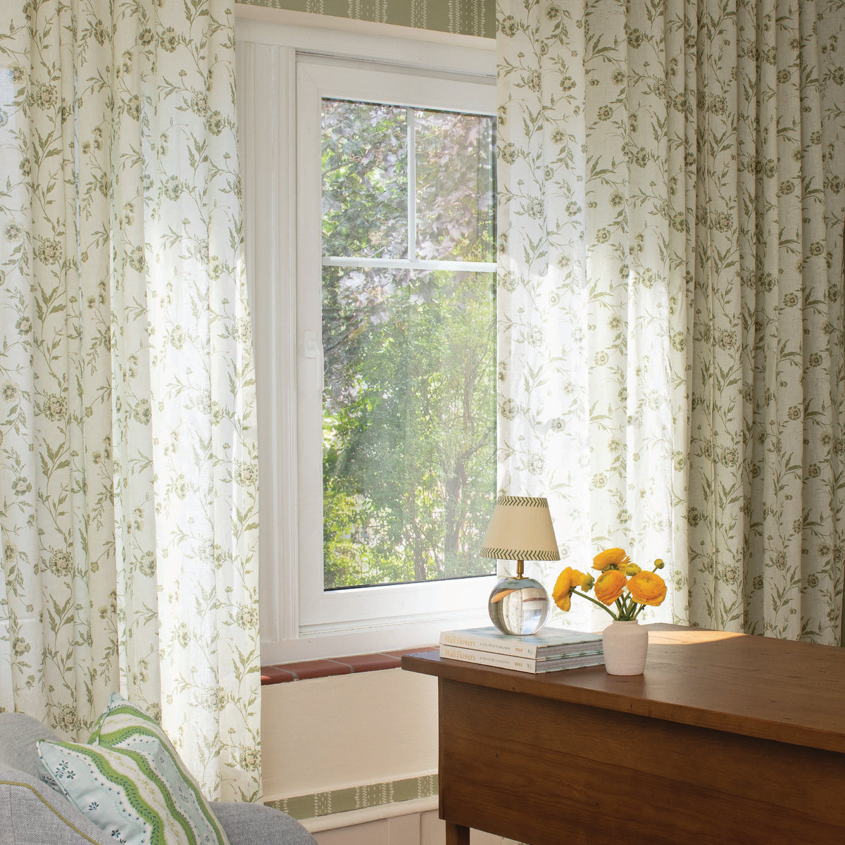 Waverly Sheer Fabric in Garden Green