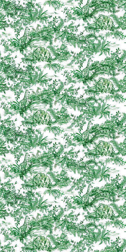 Image of Jungle Toile in Green Wallpaper