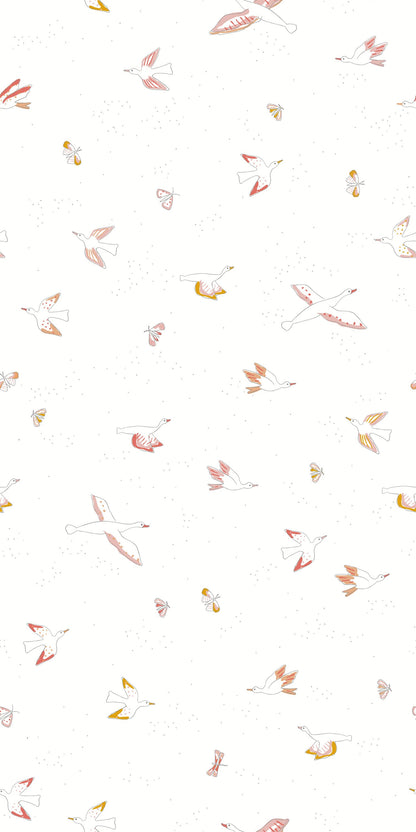 Image of Birds of a Feather in Pink and White wallpaper