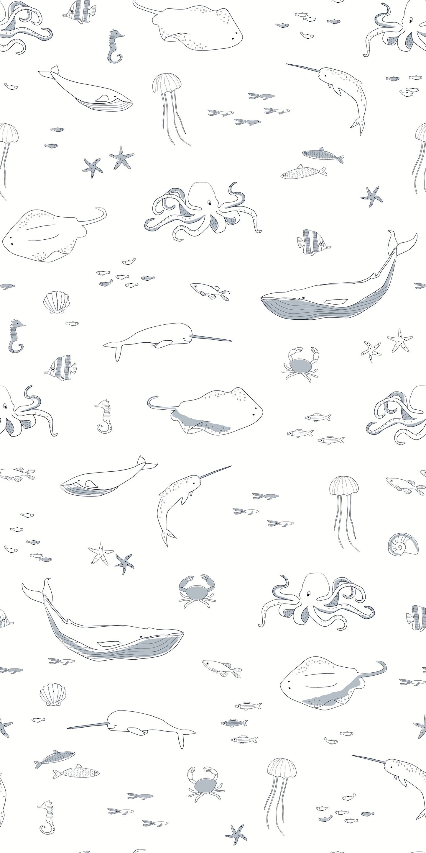 Image of Life Aquatic in Light Blue and White wallpaper