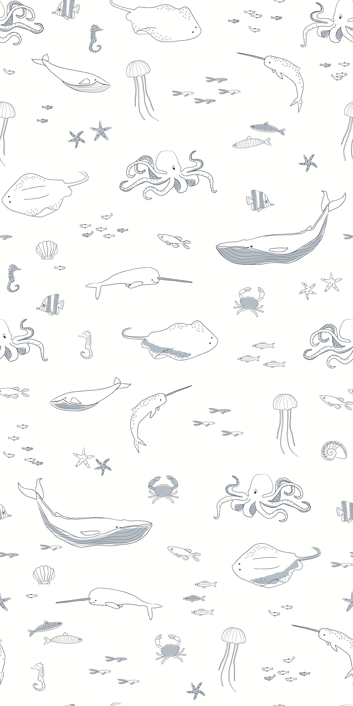 Image of Life Aquatic in Light Blue and White wallpaper