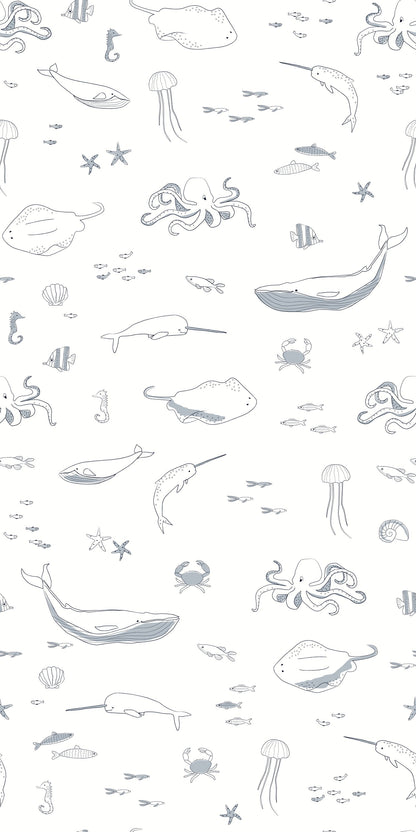 Image of Life Aquatic in Light Blue and White wallpaper
