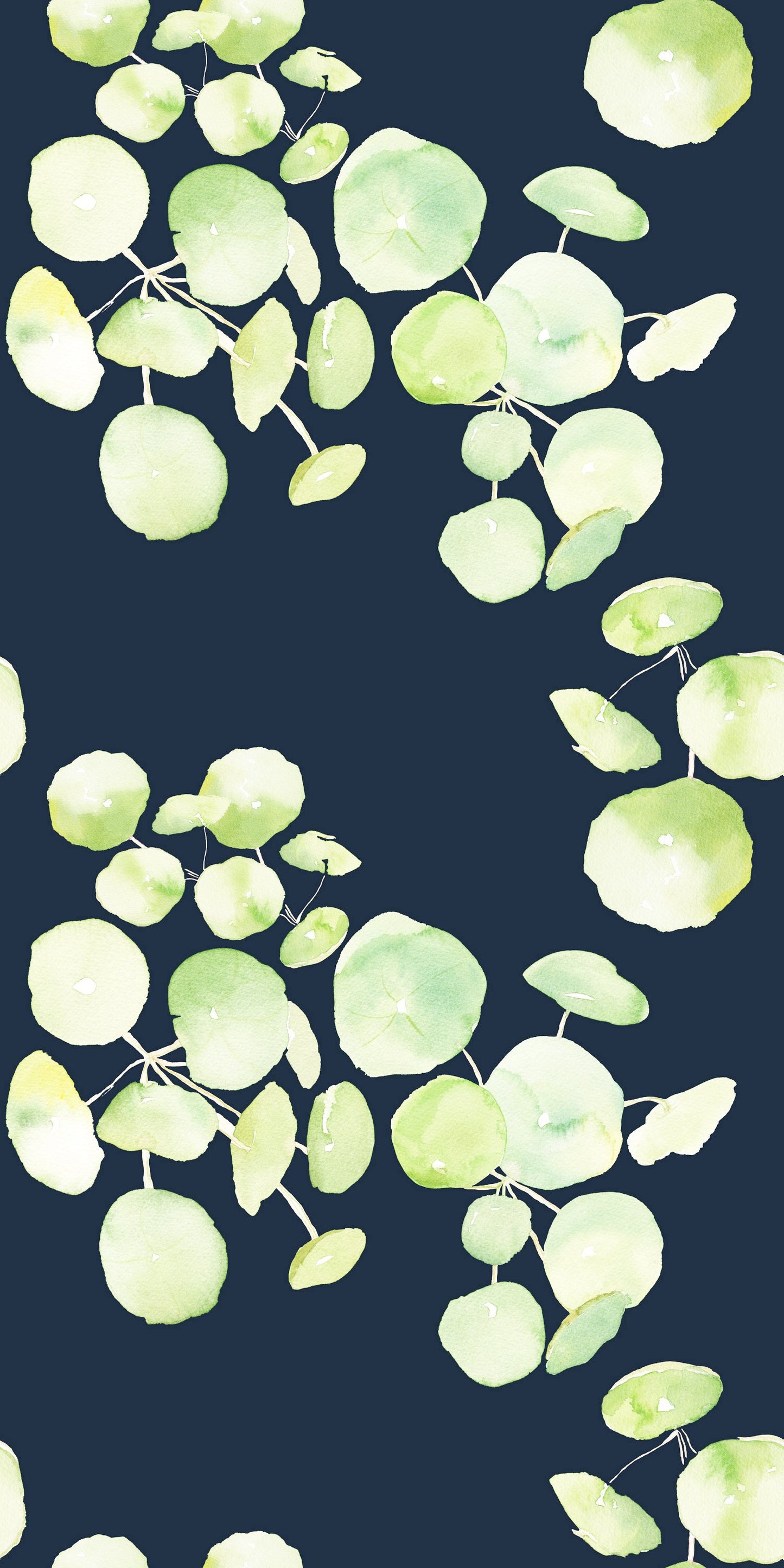 Image of Spring Leaves in Navy Wallpaper