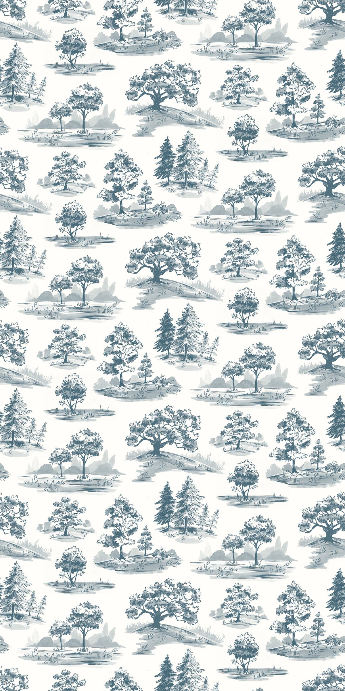 Image of Tree Toile in Blue Wallpaper